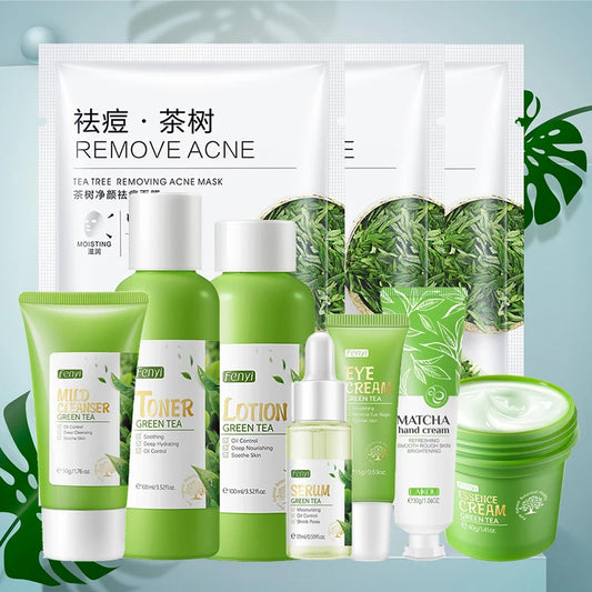 Facial Products Kit Sakura / Green Tea Face Cream Nourishing Skin Face Serum Fade Dark Circle Eye Cream Skincare Korean Cosmetic - AdrenalineZone